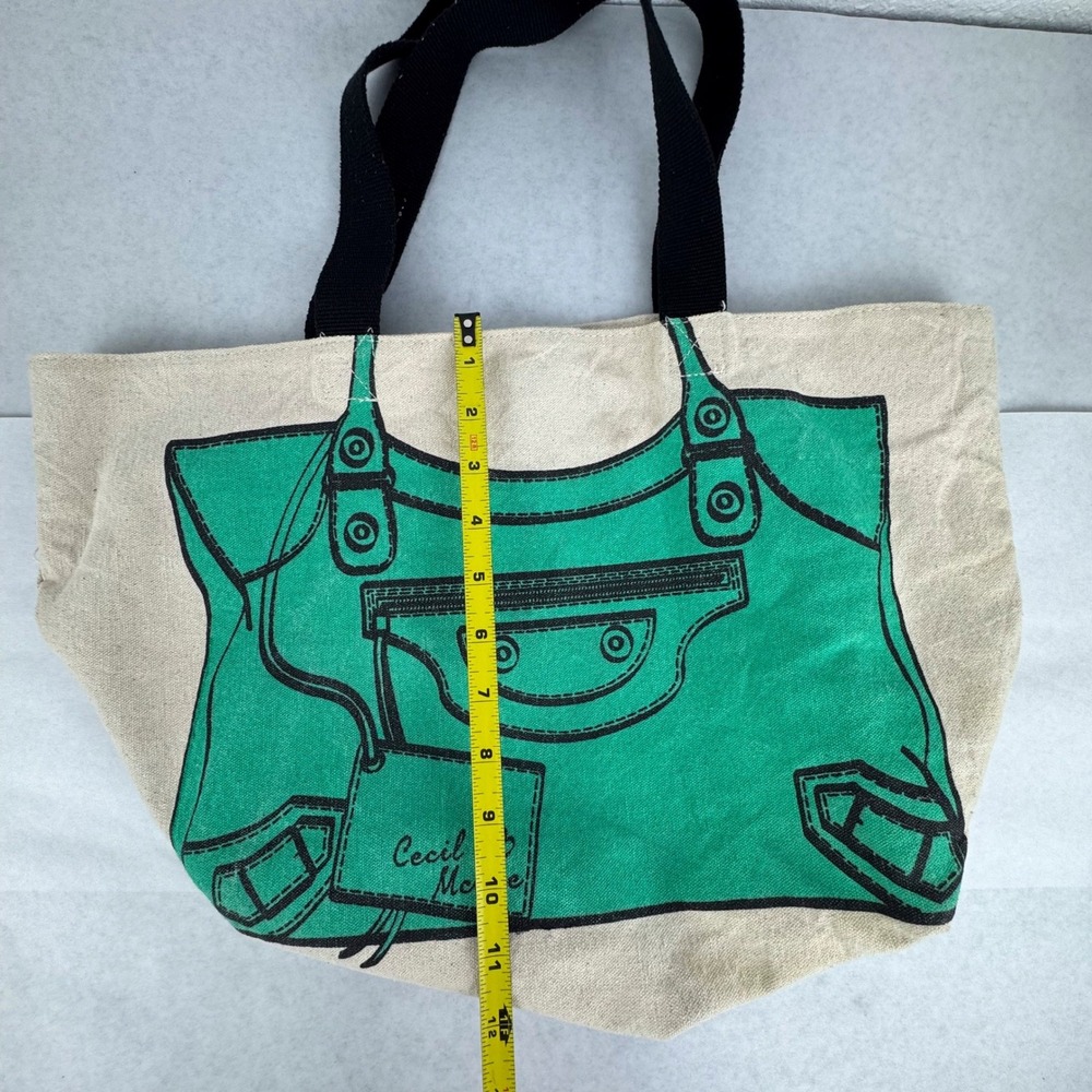 Cecil McBee Canvas Tote Bag Teal Green Trompe L'oeil Graphic Shopper Harajuku - Picture 6 of 6